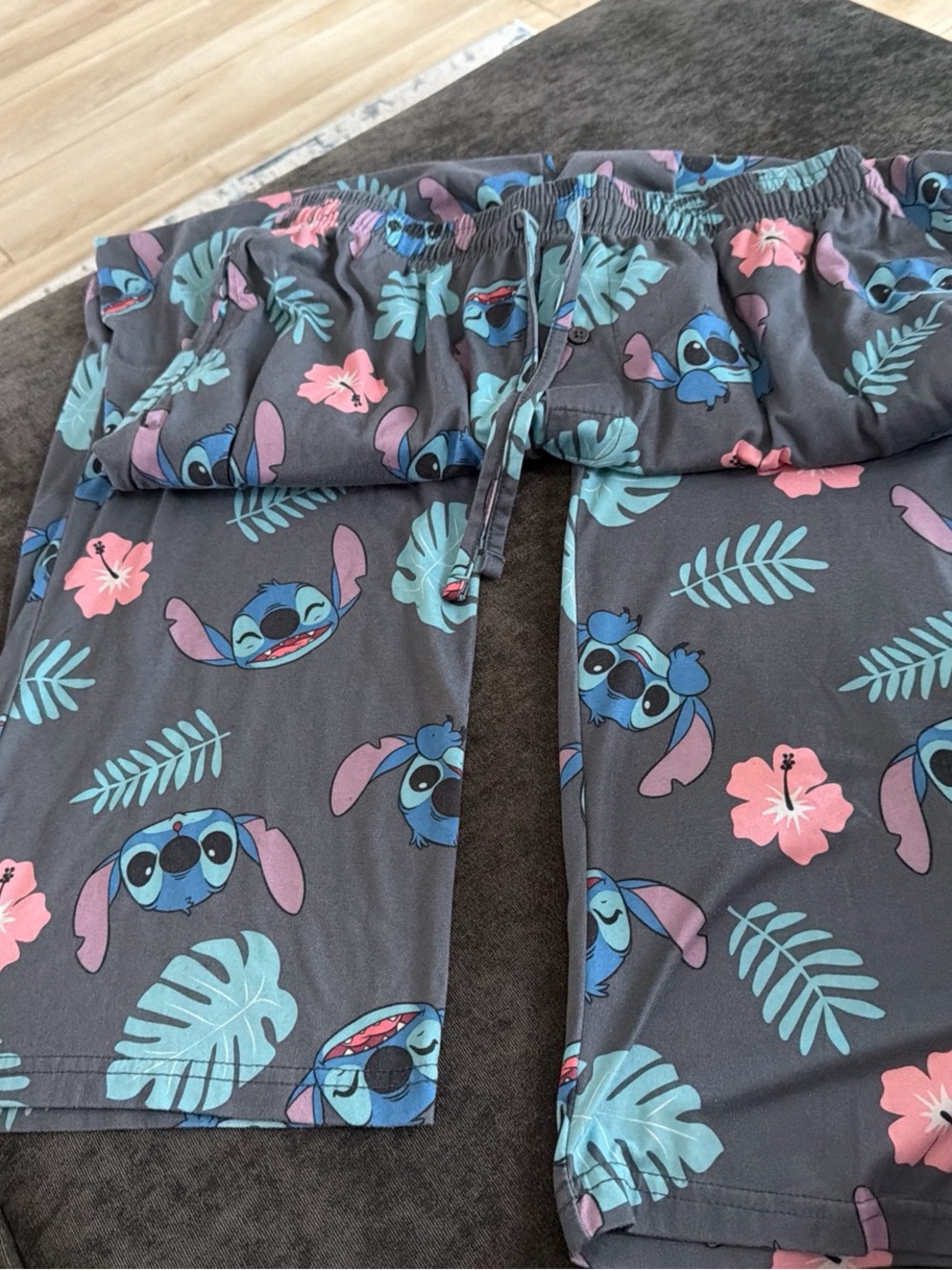 Womens Gray Stitch Print Pajama Pants - Blue & Pink Floral